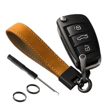 Wristlet מחזיק המפתחות לנשים וגברים אוניברסלי עור Fob מפתח בעל 2 Keyrings איבדו Anti-D-Ring ו-360 מעלות Rotatable מפתח