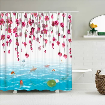 3d האמבטיה וילונות יפה פרח פרחוני הדפסה וילון מקלחת 240X180cm קישוט הבית עמיד למים בד אמבטיה מסך