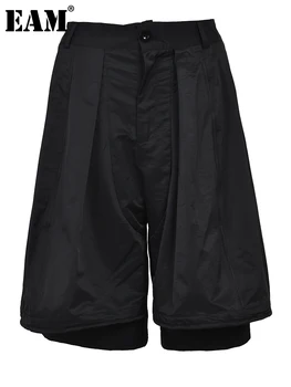 [ידה] נשים שחור קפלים האישיות רחב הרגל המכנסיים החדשים גבוהה המותניים מתאים רופף אופנה מכנסיים גאות באביב קיץ 2023 1DF9708