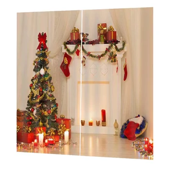 חג המולד וילון עץ חג המולד האח דפוס מסך עמיד למים המרפסת וילון הסלון ואת חדר השינה חג המולד