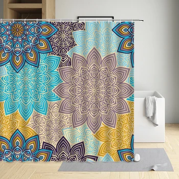 מנדלה וילון מקלחת קלאסית לאום סגנון דפוס מופשט רקע פרחים בד אמבטיה עיצוב אמבטיה מסך רחיץ