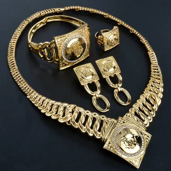 דיאנה התינוק תכשיטים מגדיר עבור נשים זהב 18K צבע אפריקה דובאי תכשיטי שרשרת צמיד עגילי טבעת החתונה הגברת מתנה