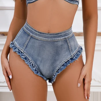 מכנסי ג 'ינס קצרים נשים בחורה חמה סקסי מיני מכנסיים קצרים כחולים בועת התחת קצרים מחוספס גבוהה המותניים ג' ינס סקיני ג ' ינס מכנסיים נשים