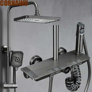 LED דיגיטלית, מערבל מקלחת ברז אמבטיה חם קר Thermostatic מקלחת גשם מערכת האמבטיה על הקיר ספא גשמים יוקרה ברזים