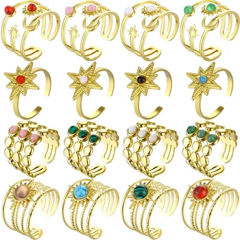 נירוסטה בוהמיה סגלגל שטוח טורקיז טבעות לנשים נערת אופנה זהב זירקון עץ החיים מתכוונן טבעת אצבע תכשיטים