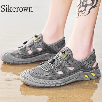 קיץ גברים נעליים מזדמנים סנדלי רשת רך עור אמיתי סנדלי קלאסי חיצונית חוף הרומית בעבודת יד לנשימה בד גדול 46
