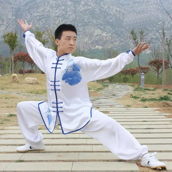 גברים טאי צ ' י, אומנויות לחימה קונג פו מדים סינית מסורתית סוודר, משי חלב מכנסיים וושו מדיטציה תלבושת להגדיר
