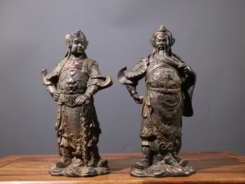 LAOJUNLU בן ברונזה צמיג בוץ זהב פתח אור מפזרים צנובר פסל בודהה גואן גונג Weituo פסל שני פסלים בכבוד