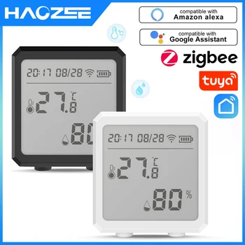 Tuya חכם Zigbee טמפרטורה ולחות חיישן פנימי לחות מדחום עם תצוגת LCD תמיכה Alexa, Google עסיס