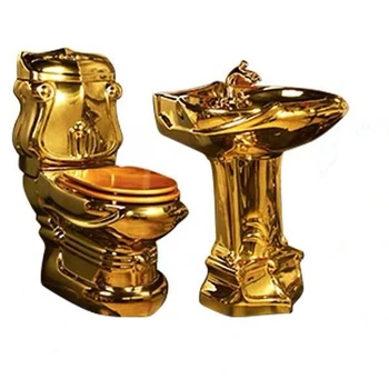 סגנון אירופאי ארמון הזהב טואלט משובח מלון עם תבליטים מושב אסלה בצבע זהב יצירתי טואלט בשירותים שקט קליבר גדול