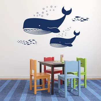 החיים בים לווייתנים המשפחה קיר מדבקה ספר של דג קיר מדבקה ויניל ימית עיצוב הבית חדר ילדים מדבקות DIY ציור G164
