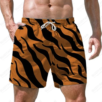 גברים בגדי ים מהיר ייבוש חוף מכנסיים קצרים עם הדפס של נמר הדפסת 3d החוף עם כיסים חופשת הקיץ הרוח חוף מכנסיים