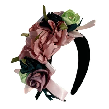 גדול מסורבל הצהרה פרח Headbands עבור נשים אופנה בעבודת יד בד אופנתי מסיבת פסטיבל פרחים מלכותי לשיער תכשיטים