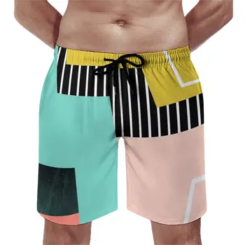 תקציר ColorBlock לוח מכנסיים קצרים בקיץ פסים הדפסה גלישה קצרים חוף של גברים מהיר ייבוש מזדמנים גודל גדול בגד ים