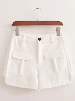 XEASY 2023 חדש קיץ נשים לבן כפתור כיסים קישוט מזדמן בציר Streewear מכנסיים כחולים