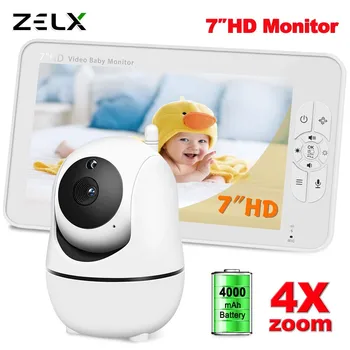7 אינץ צג תינוק וידאו HD 720P 4X זום המצלמה PTZ 2.4 G Wifi 1000ft צלצל 24 שעות חיי סוללה מקורה מיני ילדים מצלמת האבטחה.