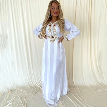 Laxsesu מרוקאית ערבית שמלות ערב בדובאי הסעודית די אפליקציות חרוזים מלאה ארוך שרוולים לבן פנינה שמלת נשף