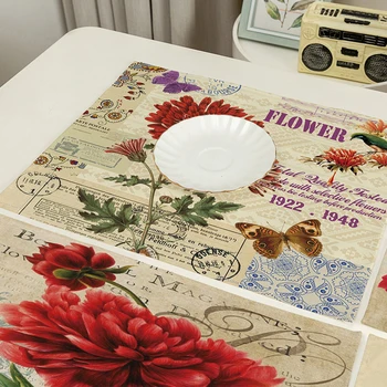 שיק מרופט מפית נייר אורז על מגזרות נייר Stamperia פשתן עיצוב שולחן וינטג ' פרח תחתית משטח הקערה כוס קפה שטיח 42x32CM
