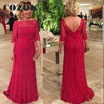 אלגנטי זמן תחרה אדומים האמא של הכלה שמלות עם חגורת רשמי שמלות ערב בהתאמה אישית Vestidos דה פיאסטה מותאם אישית LF30