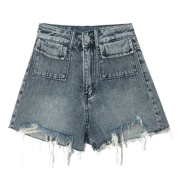 רטרו גבוהה המותניים רגל ישרה מכנסי ג ' ינס קצרים של נשים נערת קיץ רופף סלים קו רחב הרגל חם המכנסיים בקיץ מכנסיים נשים מכנסיים קצרים