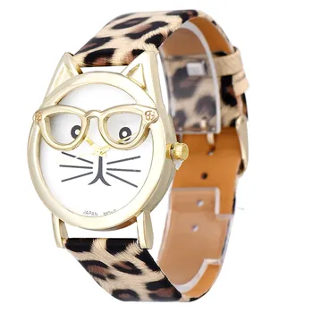 Sdotter חמוד אופנה משקפי החתול לצפות גבירותיי שעונים רצועת עור קוורץ שעוני יד מזדמנים נשים שעונים המתנה הטובה ביותר מלונות Pric