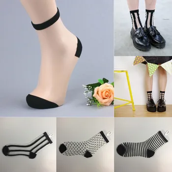 בציר פולקה דוט הצוות גרביים בקיץ דק רשת רשת תחרה רופף עם פסים גרביים יפן בסגנון Harajuku חלול החוצה אישה גרביים