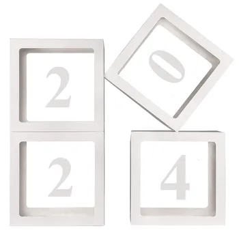 DIY לבן בלון תיבת A-Z מכתב 0-9 מספר שקוף בלון מיכל 2024 השנה החדשה מסיבת חג מולד קישוט