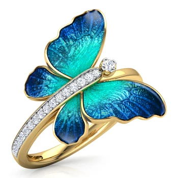 מדהים פרפר צבעונית טבעות לנשים אופנתי אמייל בצבע כחול קריסטל טבעת זירקון נשים, חתונה, מסיבת אירוסין תכשיטים מתנות