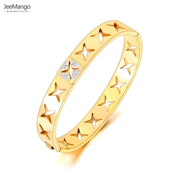 JeeMango אופנתי נירוסטה גילוף הולו גיאומטריה צמיד צמיד לנשים עמיד למים זהב 18K צבע תכשיטים JB23104